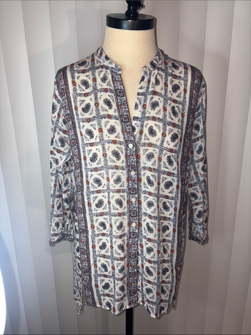 Madewell Picnic Plaid Paisley Tunic Top Size S Oversized Button Up Cotton